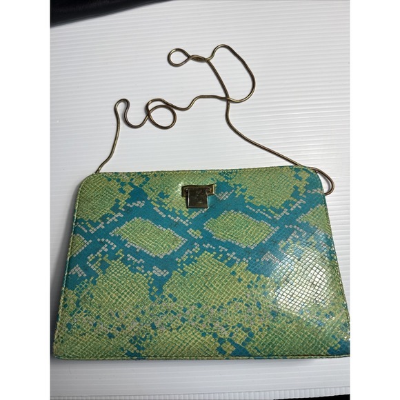 Timothy Hitsman Handbags - Timothy Hitsman Imatation‎ Snakeskin Handbag W Chain Spain Blue Green